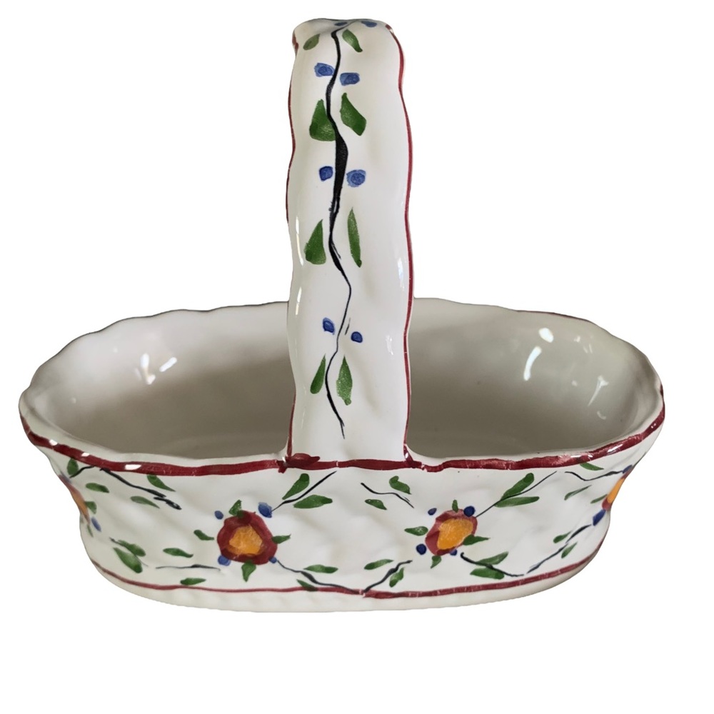 RC & CL RCCL Portugal Porcelain Basket Hand Painted Flowers signed